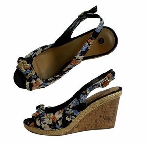 Savana Floral Cork Wedge Strappy Sandal Size 7